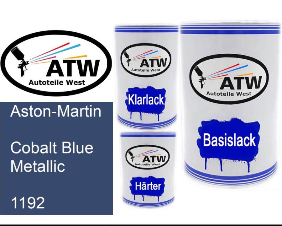 Aston-Martin, Cobalt Blue Metallic, 1192: 500ml Lackdose + 500ml Klarlack + 250ml Härter - Set, von ATW Autoteile West.